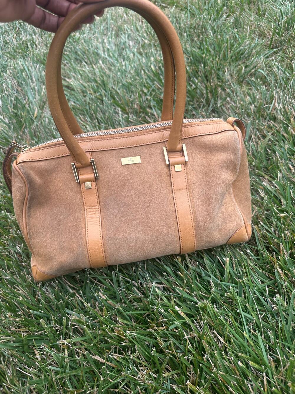 Authentic Vintage Gucci Tan Suede Boston Bag Tom Ford Era ~ Fair Condition